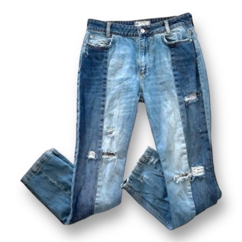 Free People High Rise Distressed Straight Jeans